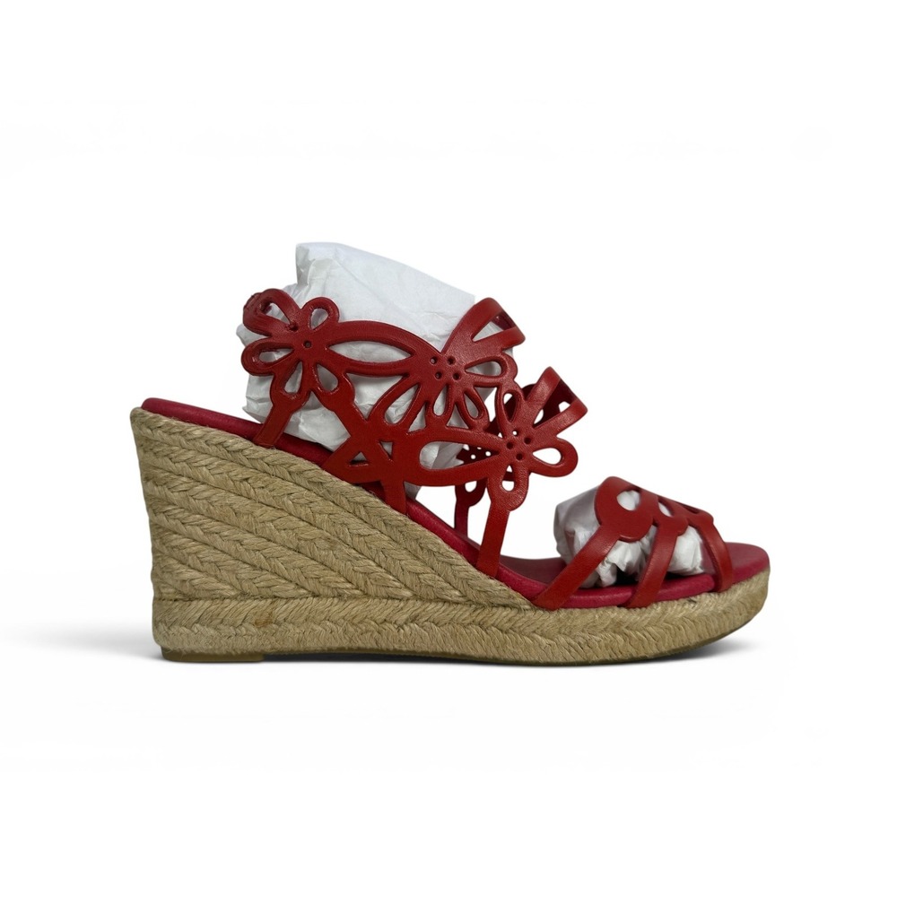 Eric Michael Jillian Espadrille Wedge Sandal 8.5 9 EU 39 Red Floral Cutout